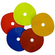 Маркери кръгли Ф15 см с дупка, 30 броя, 5 цвята, комплект с носач, Материал ТПЕ, Спортни аксесоари