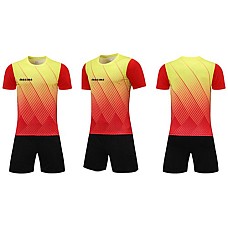 Екип за футбол / волейбол / хандбал, Комплект фланелка с шорти, Червен с черен и жълт, Футбол